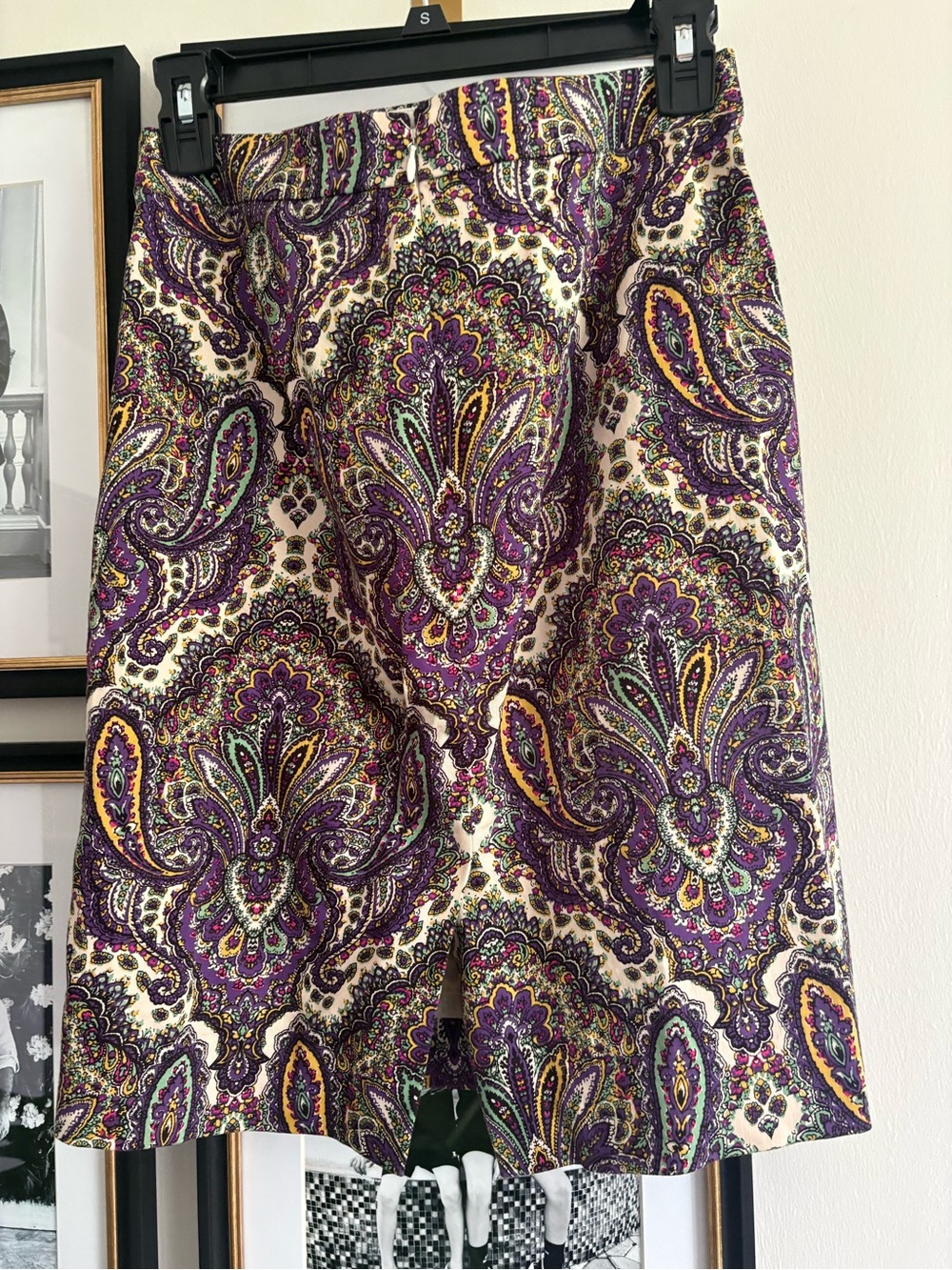 J. Crew Purple Paisley A-Line Skirt with Cream & Gold Accents